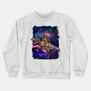 Funny Sasquatch Riding T-Rex Dinosaur Universe Design Crewneck Sweatshirt